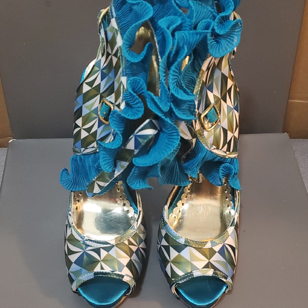 Geometric Blue and Green Women's Heels